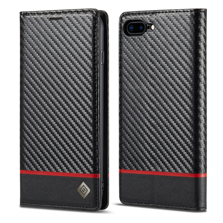 LC.IMEEKE Custodia in pelle per IPhone a vibrazione orizzontale PU + TPU in fibra di carbonio con supporto, slot per schede e portafoglio