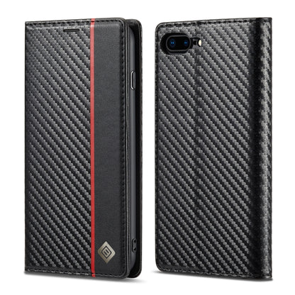 LC.IMEEKE Custodia in pelle per IPhone a vibrazione orizzontale PU + TPU in fibra di carbonio con supporto, slot per schede e portafoglio