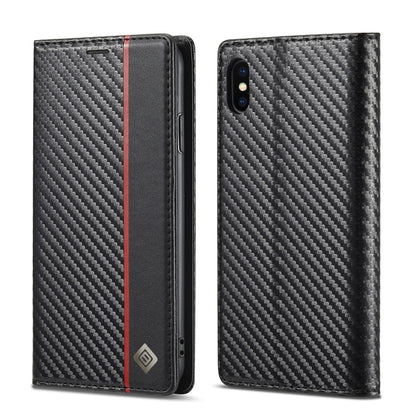 LC.IMEEKE Custodia in pelle per IPhone a vibrazione orizzontale PU + TPU in fibra di carbonio con supporto, slot per schede e portafoglio