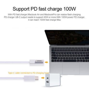 Cavo di ricarica da 45 W / 65 W / 85 W / 100 W da MagSafe 1 a 5 pin (a forma di L) a USB-C/Type-C PD