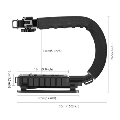 PULUZ Stabilizzatore per staffa DV portatile a forma di U/C + kit microfono per fucile video con testa per treppiede con slitta fredda per tutte le fotocamere reflex e fotocamera DV domestica