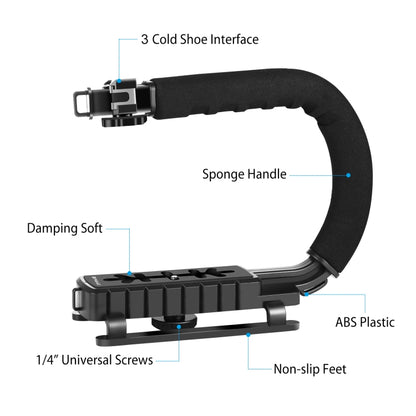 PULUZ Stabilizzatore per staffa DV portatile a forma di U/C + kit microfono per fucile video con testa per treppiede con slitta fredda per tutte le fotocamere reflex e fotocamera DV domestica