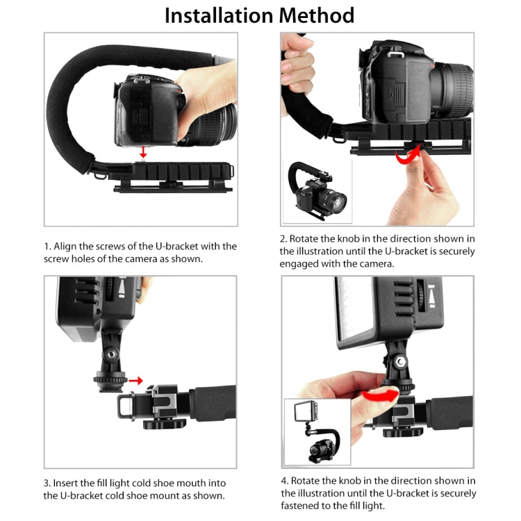 PULUZ Stabilizzatore per staffa DV portatile a forma di U/C + kit microfono per fucile video con testa per treppiede con slitta fredda per tutte le fotocamere reflex e fotocamera DV domestica