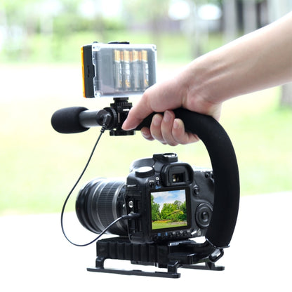 PULUZ Stabilizzatore per staffa DV portatile a forma di U/C + kit microfono per fucile video con testa per treppiede con slitta fredda per tutte le fotocamere reflex e fotocamera DV domestica