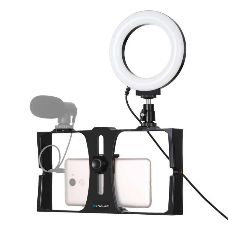 PULUZ 2 in 1 Vlogging Live Broadcast Smartphone Video Rig + Kit luce selfie LED ad anello da 4,7 pollici 12 cm con testa per treppiede con slitta fredda per iPhone, Galaxy, Huawei, Xiaomi, HTC, LG, Google e altri smartphone