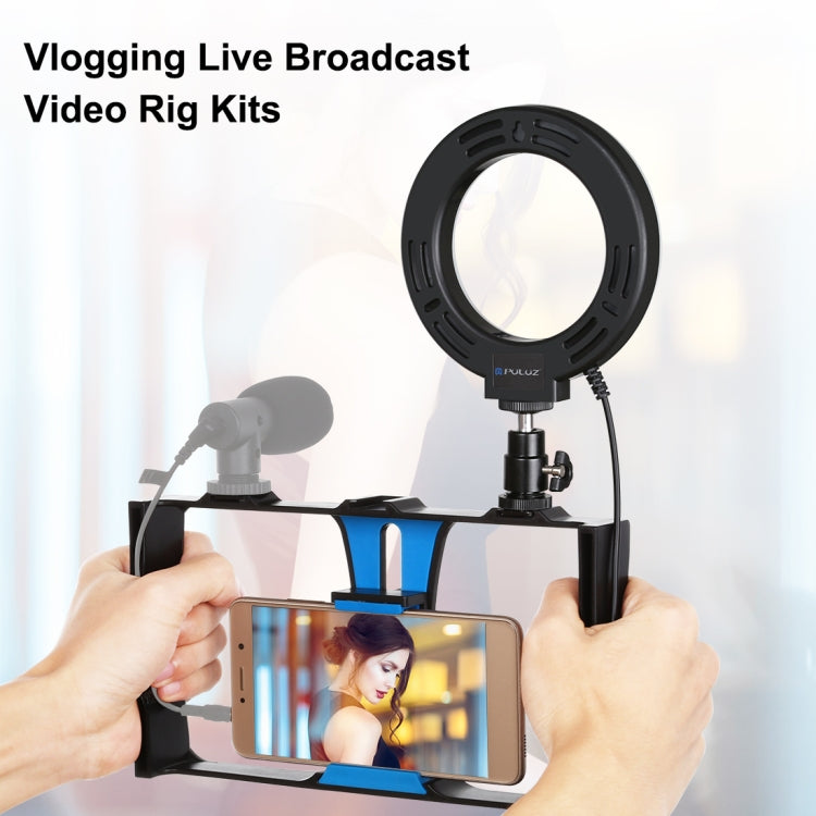 PULUZ 2 in 1 Vlogging Live Broadcast Smartphone Video Rig + Kit luce selfie LED ad anello da 4,7 pollici 12 cm con testa per treppiede con slitta fredda per iPhone, Galaxy, Huawei, Xiaomi, HTC, LG, Google e altri smartphone