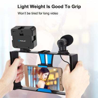 PULUZ 4 in 1 Vlogging Live Broadcast LED Selfie Fill Light Kit di attrezzatura video per smartphone con microfono + supporto per treppiede + testa per treppiede con slitta fredda per iPhone, Galaxy, Huawei, Xiaomi, HTC, LG, Google e altri smartphone