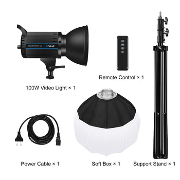 Luce video da studio PULUZ 100W 5600K + supporto luce da 2,8 m + kit fotografico Softbox lanterna pieghevole da 65 cm