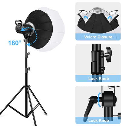 Luce video da studio PULUZ 100W 5600K + supporto luce da 2,8 m + kit fotografico Softbox lanterna pieghevole da 65 cm