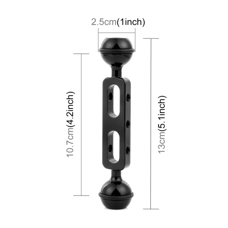 Braccio a doppia sfera in lega di alluminio PULUZ da 5,1 pollici e 13 cm, diametro della sfera: 25 mm