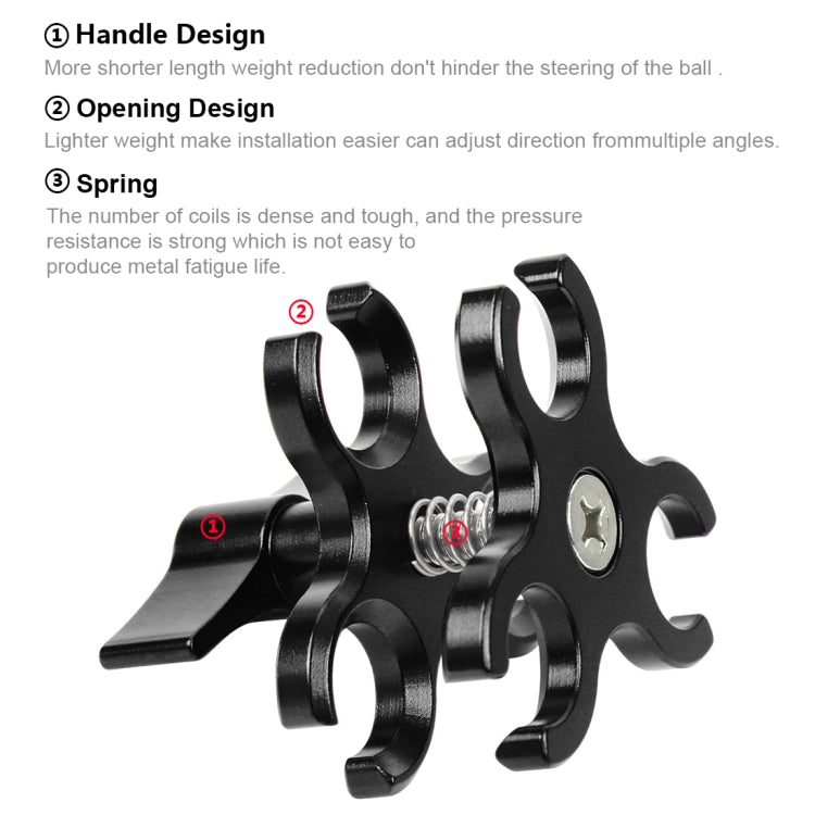 PULUZ Morsetto a sfera tripla Staffa per fotocamera subacquea a foro aperto Morsetto per torcia a molla in alluminio CNC per sistema di fotografia subacquea subacquea, Triple Ball Open Hole(Black), Triple Ball Open Hole(Blue), Triple Ball Open Hole(Red)