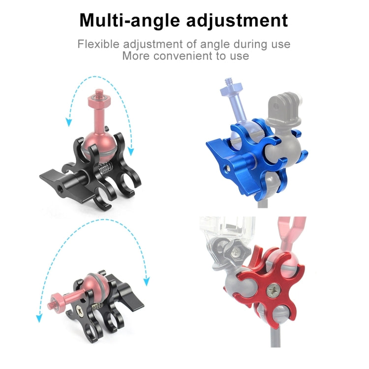 PULUZ Morsetto a sfera tripla Staffa per fotocamera subacquea a foro aperto Morsetto per torcia a molla in alluminio CNC per sistema di fotografia subacquea subacquea, Triple Ball Open Hole(Black), Triple Ball Open Hole(Blue), Triple Ball Open Hole(Red)