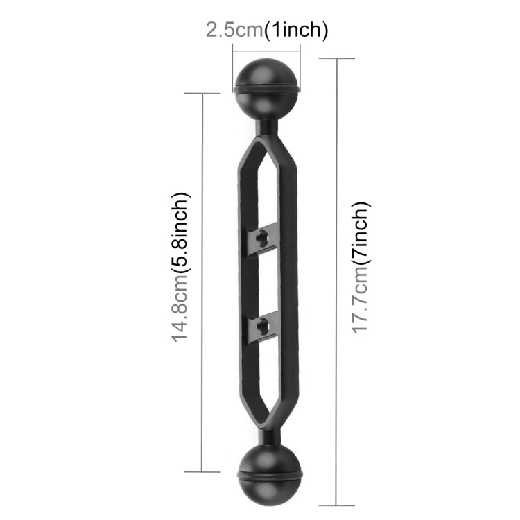 Braccio a doppia sfera in lega di alluminio PULUZ da 7,0 pollici 17,7 cm, diametro sfera: 25 mm