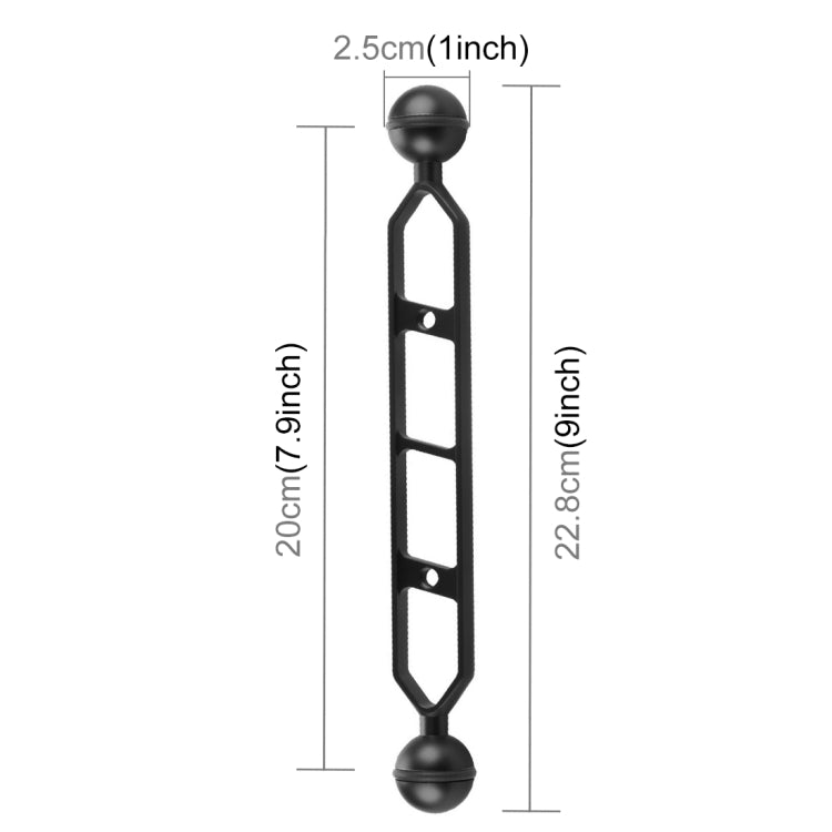 Braccio a doppia sfera in lega di alluminio PULUZ da 9,0 pollici 22,8 cm, diametro sfera: 25 mm