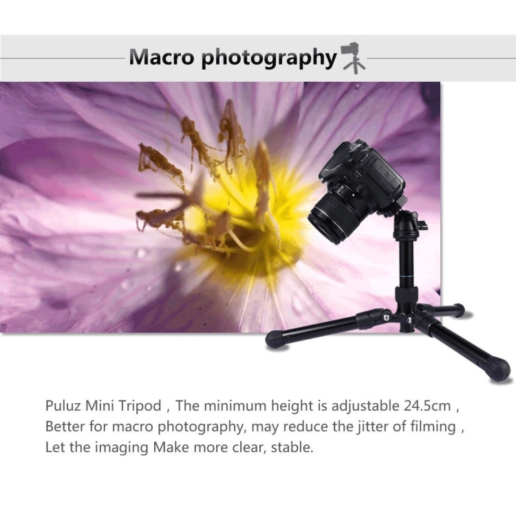 PULUZ Pocket Mini Microspur Foto Treppiede in lega di magnesio con testa a sfera a 360 gradi per DSLR e fotocamera digitale, altezza regolabile: 24,5-57 cm, carico massimo: 3 kg, Microspur Tripod