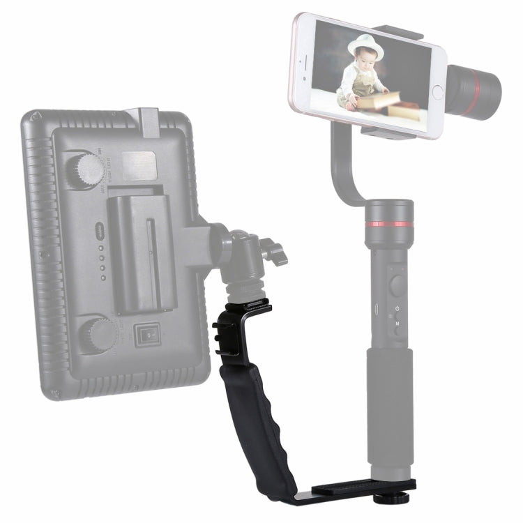 Supporto per impugnatura portatile con staffa a forma di L PULUZ con supporti per pattino freddo a doppio lato per flash video, fotocamera DSLR