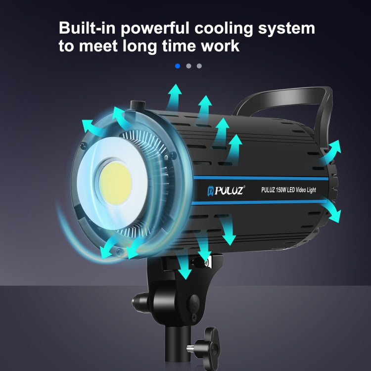 PULUZ 150W Luce video da studio 5600K Temperatura monocromatica Sistema di dissipazione del calore integrato con telecomando