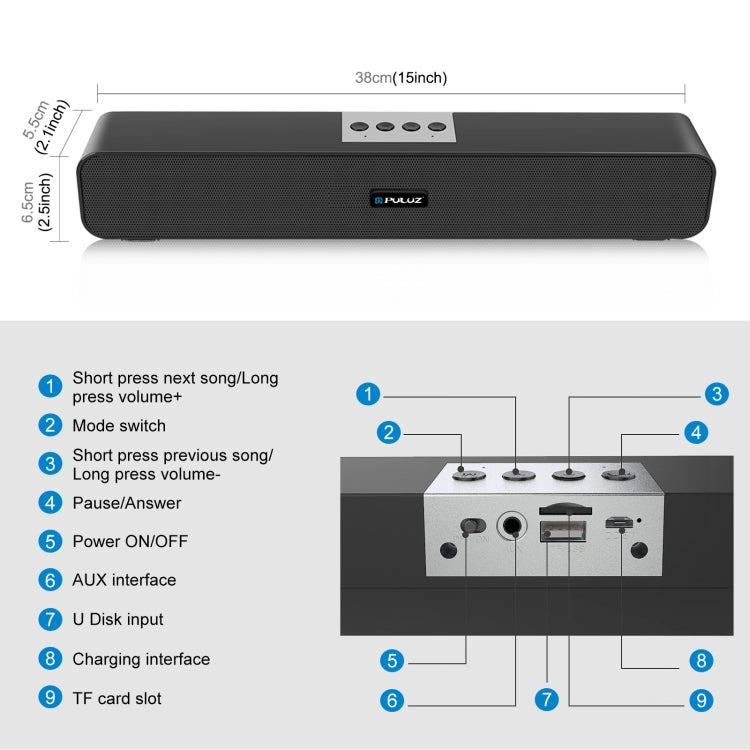 Altoparlante surround wireless Bluetooth cablato con soundbar PULUZ da 10 W