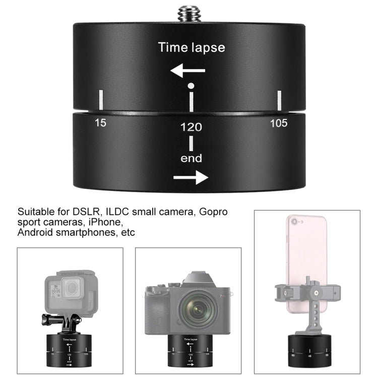 PULUZ 360 gradi di rotazione panoramica 120 minuti Time Lapse Stabilizzatore Adattatore testa treppiede per GoPro HERO10 Black / HERO9 Black / HERO8 Black / HERO7 /6 /5 /5 Session /4 Session /4 /3+ /3 /2 /1, Xiaoyi e altriTelecamere d'azione