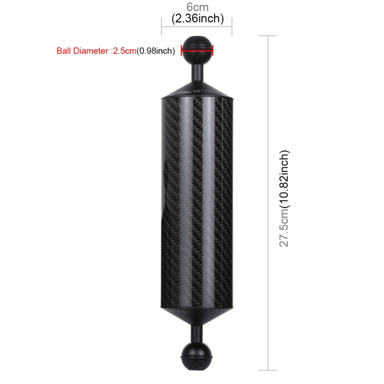 PULUZ 10,82 pollici 27,5 cm Lunghezza 60 mm Diametro Braccio galleggiante in fibra di carbonio a doppia sfera, Diametro sfera: 25 mm, Galleggiabilità: 350 g