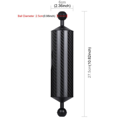 PULUZ 10,82 pollici 27,5 cm Lunghezza 60 mm Diametro Braccio galleggiante in fibra di carbonio a doppia sfera, Diametro sfera: 25 mm, Galleggiabilità: 350 g