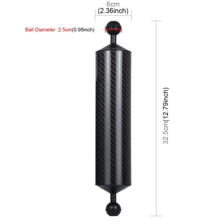 PULUZ 12,79 pollici 32,5 cm Lunghezza 60 mm Diametro Braccio galleggiante in fibra di carbonio a doppia sfera, Diametro sfera: 25 mm, Galleggiabilità: 400 g