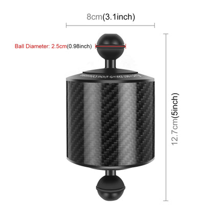 Braccio galleggiante in fibra di carbonio a doppia sfera PULUZ da 6,1 pollici, 15,5 cm, lunghezza 80 mm, diametro sfera: 25 mm, galleggiabilità: 400 g