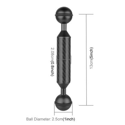 Braccio galleggiante in fibra di carbonio a doppia sfera PULUZ da 5 pollici, lunghezza 13 cm, diametro 20,8 mm, diametro sfera: 25 mm