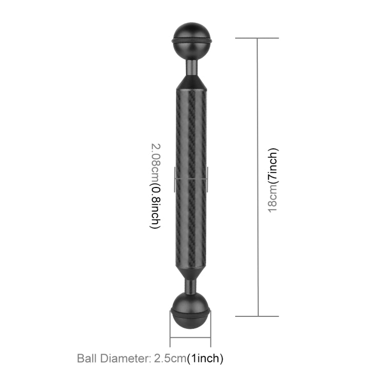 Braccio galleggiante in fibra di carbonio a doppia sfera PULUZ da 7 pollici, 18 cm, diametro 20,8 mm, diametro sfera: 25 mm