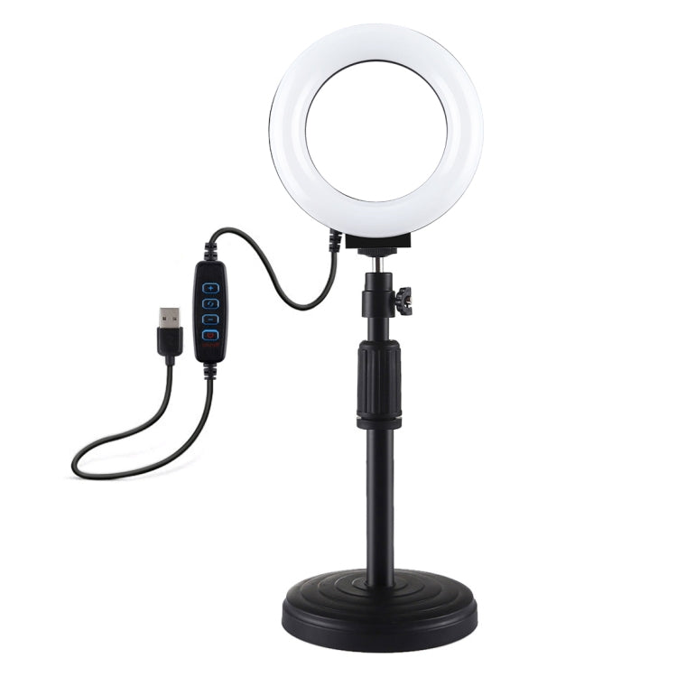 Supporto da tavolo con base rotonda PULUZ + luce video vlogging ad anello LED dimmerabile da 4,7 pollici 12 cm 3 modalità, altezza regolabile: 15,5 cm-25,5 cm