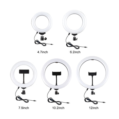 Supporto da tavolo PULUZ con base rotonda + luce video per vlogging con anello LED dimmerabile USB a 3 modalità da 6,2 pollici, altezza regolabile: 18 cm-28 cm, Desktop Mount+6.2 inch