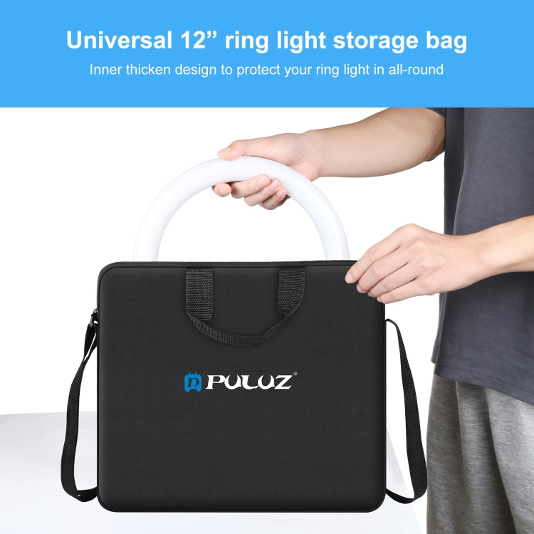 PULUZ Anello da 12 pollici con luci a LED Borsa a tracolla portatile con cerniera, dimensioni: 38 cm x 33 cm x 3 cm