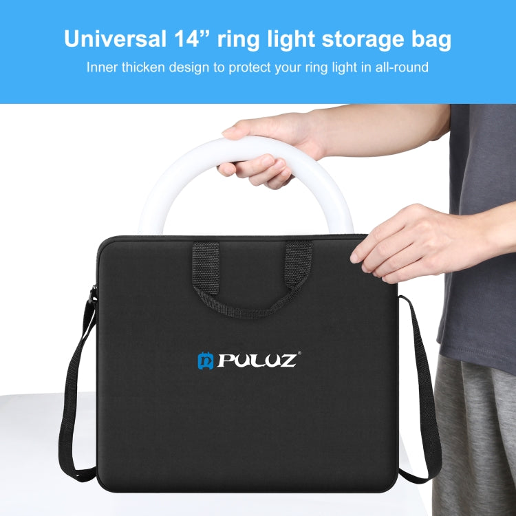 PULUZ Anello da 14 pollici con luci a LED Borsa a tracolla portatile con cerniera, dimensioni: 43 cm x 38 cm x 3 cm