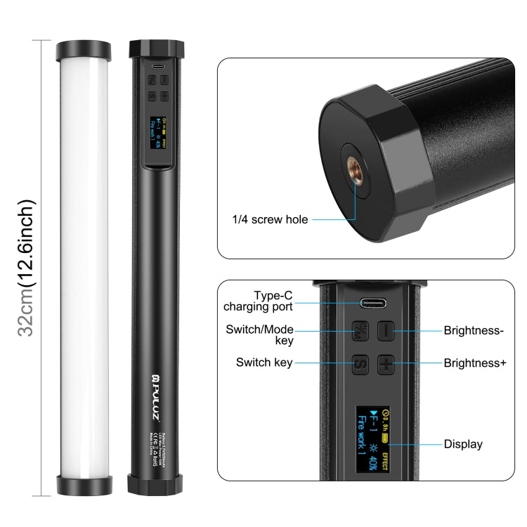 PULUZ 135 LED Foto portatile Stick Light Luce di riempimento RGB a colori