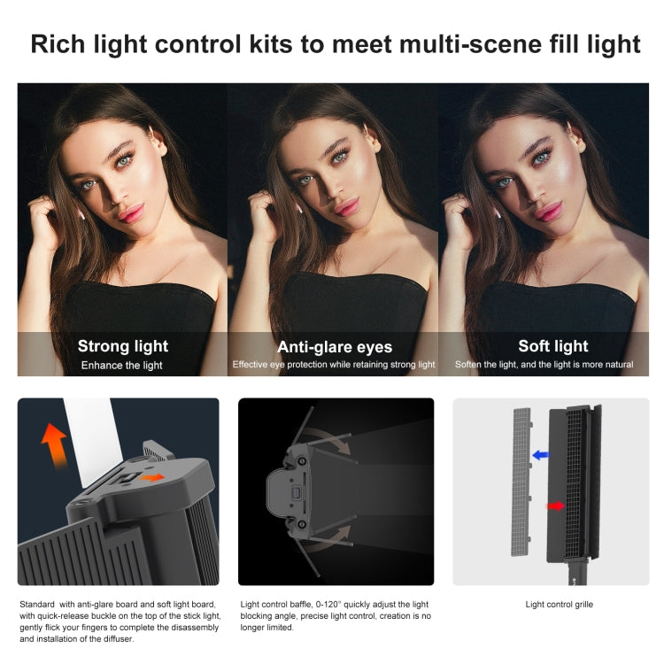 PULUZ 72 LED Photo Stick portatile Luce di riempimento RGB a colori con Barndoor