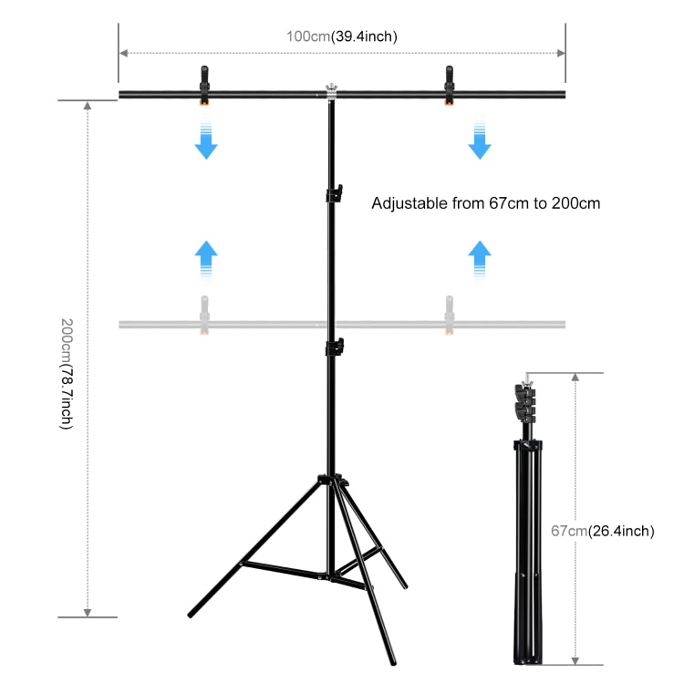 PULUZ 1x2m Kit staffa traversa per fondale per studio fotografico a forma di T, supporto per sfondo con clip