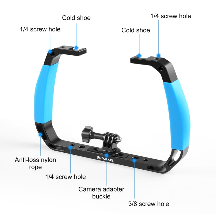 PULUZ Doppi manici in silicone Attrezzatura subacquea per immersione subacquea in lega di alluminio per GoPro, DJI OSMO Action, Insta360 e altre action camera