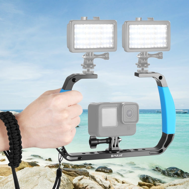 PULUZ Doppi manici in silicone Attrezzatura subacquea per immersione subacquea in lega di alluminio per GoPro, DJI OSMO Action, Insta360 e altre action camera