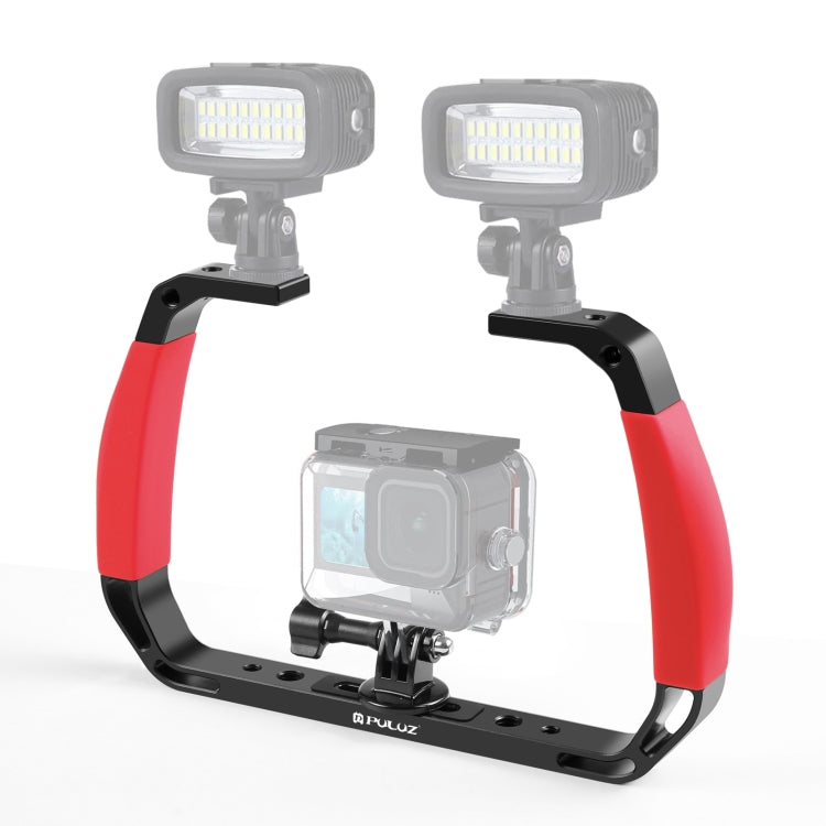 PULUZ Doppi manici in silicone Attrezzatura subacquea per immersione subacquea in lega di alluminio per GoPro, DJI OSMO Action, Insta360 e altre action camera