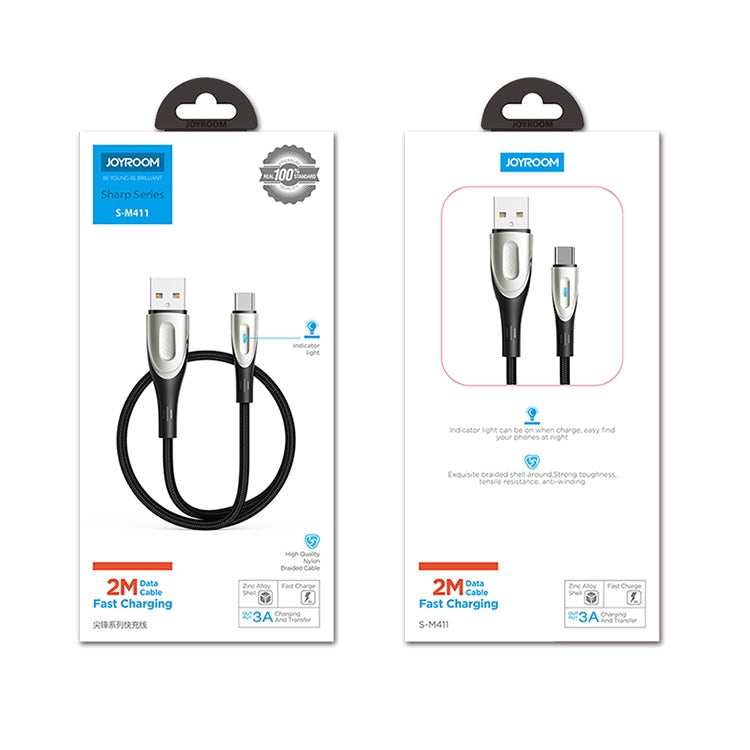 JOYROOM S-M411 Sharp Series 3A USB-C / Type-C Interfaccia Ricarica + Trasmissione Cavo dati intrecciato in nylon con indicatore luminoso a forma di goccia, Lunghezza cavo: 2 m