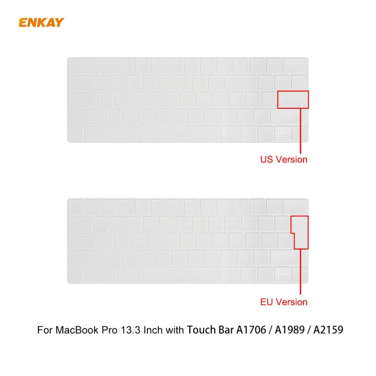 ENKAY Custodia protettiva per laptop opaca 3 in 1 + Pellicola per tastiera in TPU versione USA + Set di tappi antipolvere per MacBook Pro 13,3 pollici A1706 / A1989 / A2159 (con Touch Bar)