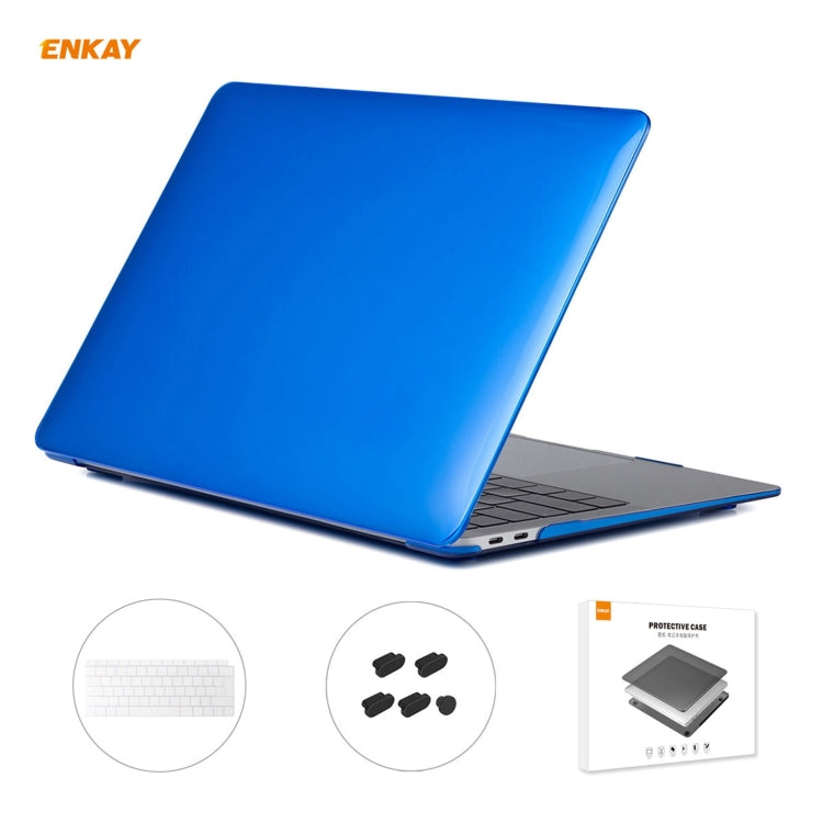 ENKAY Custodia protettiva per laptop in cristallo 3 in 1 + Pellicola per tastiera in TPU versione UE + Set di tappi antipolvere per MacBook Air 13,3 pollici A1932 (2018)