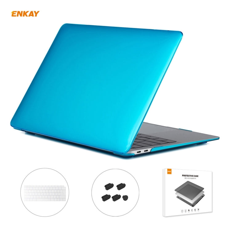 ENKAY Custodia protettiva per laptop in cristallo 3 in 1 + Pellicola per tastiera in TPU versione UE + Set di tappi antipolvere per MacBook Air 13,3 pollici A1932 (2018)