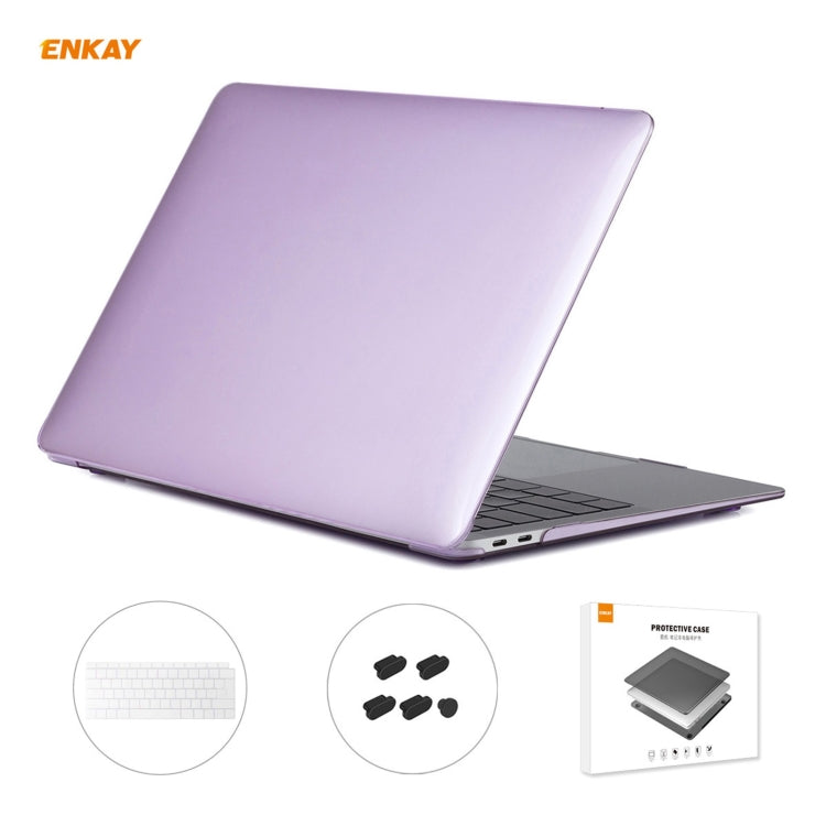 ENKAY Custodia protettiva per laptop in cristallo 3 in 1 + Pellicola per tastiera in TPU versione UE + Set di tappi antipolvere per MacBook Air 13,3 pollici A1932 (2018)