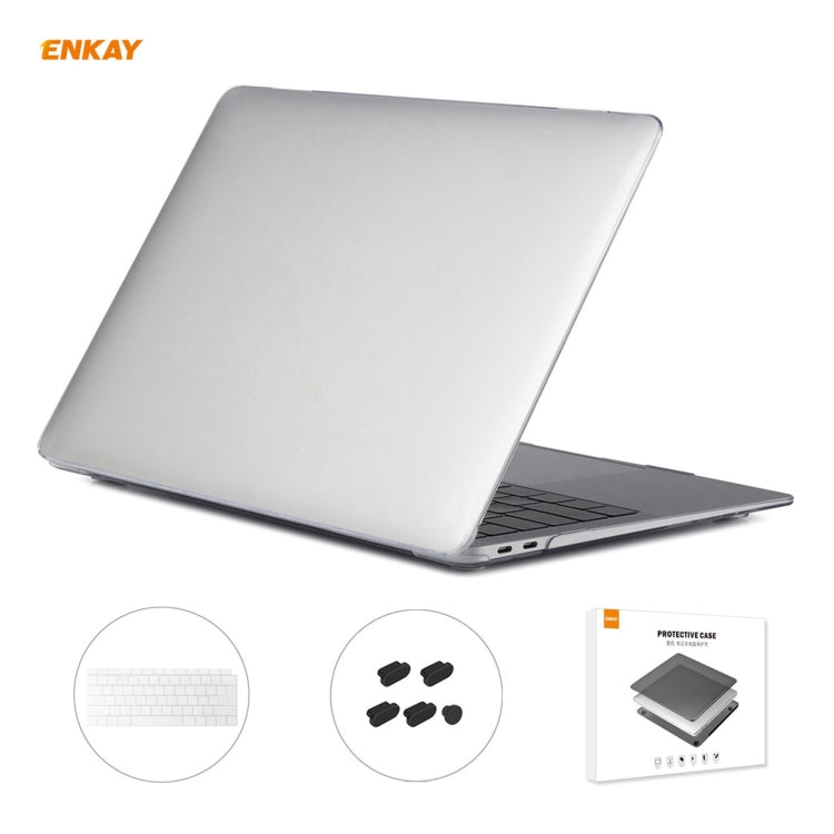 ENKAY Custodia protettiva per laptop in cristallo 3 in 1 + Pellicola per tastiera in TPU versione UE + Set di tappi antipolvere per MacBook Air 13,3 pollici A1932 (2018)