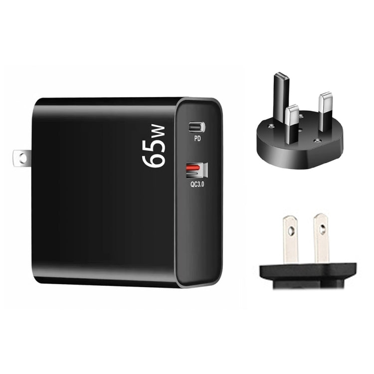 PD-65W USB-C / Tipo-C + QC3.0 Adattatore di ricarica per laptop USB, spina UK / spina USA