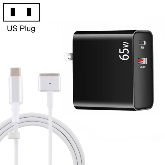 PD-65W USB-C / Tipo-C + QC3.0 Adattatore di ricarica per laptop USB + Cavo dati USB-C / Type-C da 1,8 m a MagSafe 2 / T, spina USA