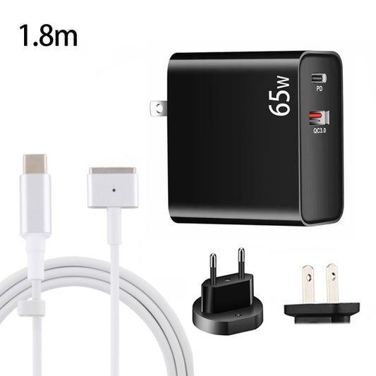 PD-65W USB-C / Tipo-C + QC3.0 Adattatore di ricarica per laptop USB + Cavo dati da USB-C / Type-C a MagSafe 2 / T da 1,8 m, spina europea / spina americana