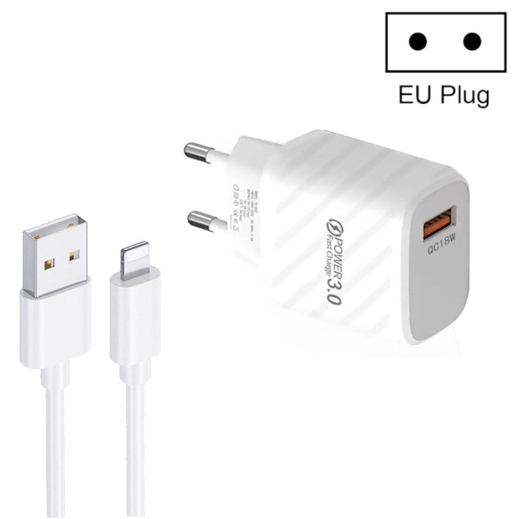 Caricabatterie rapido USB TE-005 QC3.0 da 18 W con cavo da USB da 1 m, spina europea