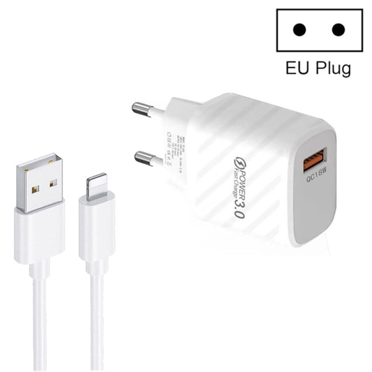 Caricabatterie rapido USB TE-005 QC3.0 da 18 W con cavo da USB da 1 m, spina europea